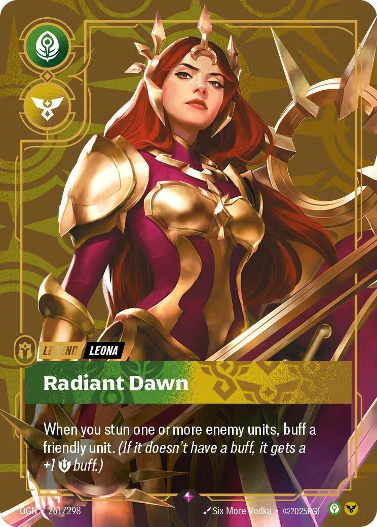 Image for Leona - Radiant Dawn (Metal) (261/298) (Riftbound Organized Play Promotional Cards) - Riftbound: League of Legends Trading Card Game