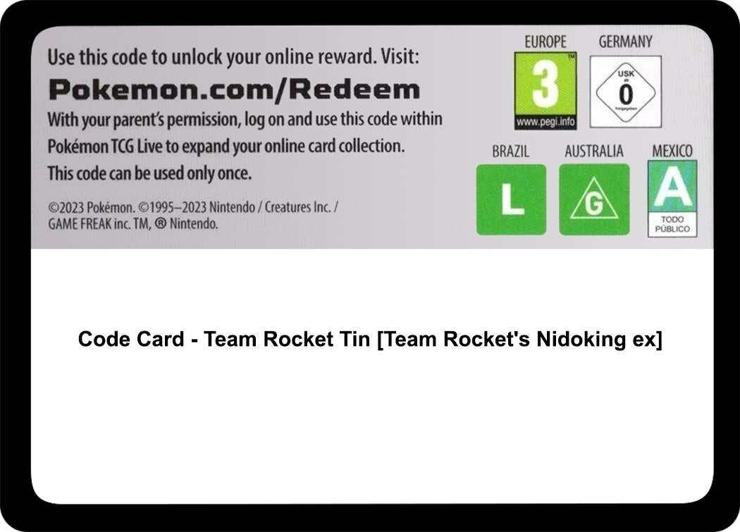 Image for Code Card - Team Rocket Tin [Team Rocket's Nidoking ex] (Miscellaneous Cards & Products) - Pokemon