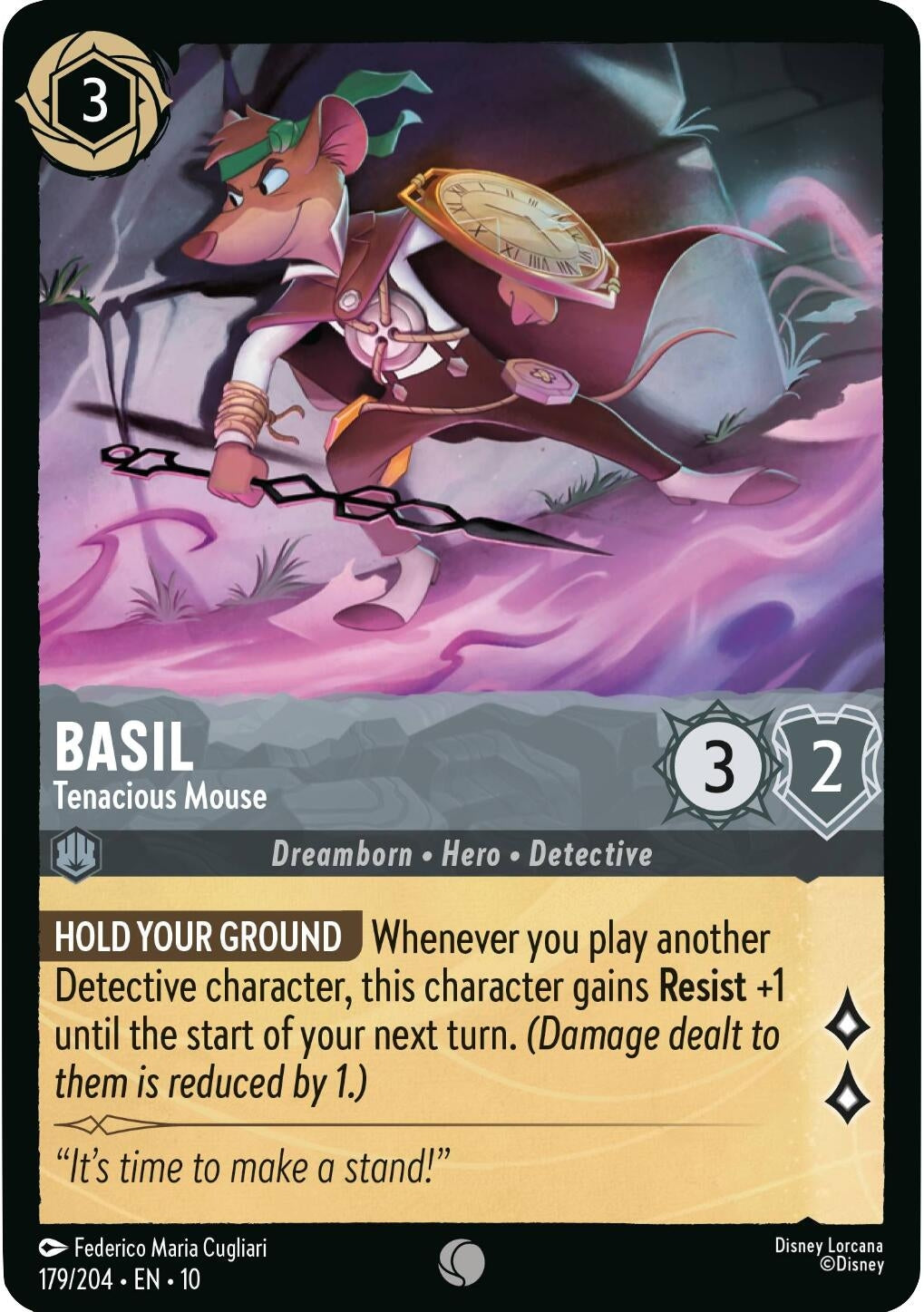 Image for Basil - Tenacious Mouse (179/204) (Whispers in the Well) - Disney Lorcana