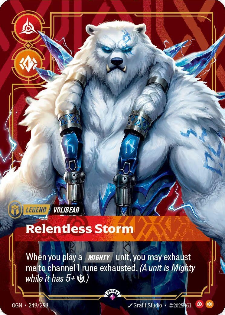 Image for Volibear - Relentless Storm (Metal) (249/298) (Riftbound Organized Play Promotional Cards) - Riftbound: League of Legends Trading Card Game