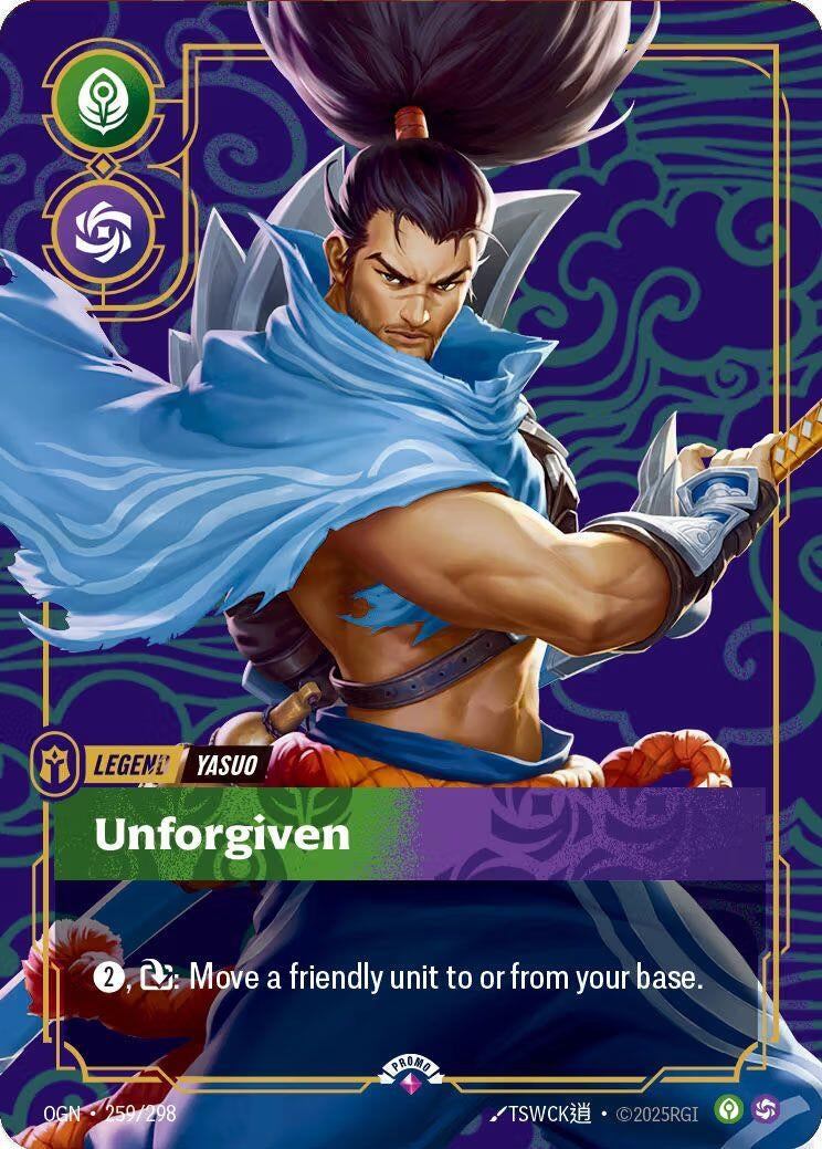 Image for Yasuo - Unforgiven (Metal) (259/298) (Riftbound Organized Play Promotional Cards) - Riftbound: League of Legends Trading Card Game