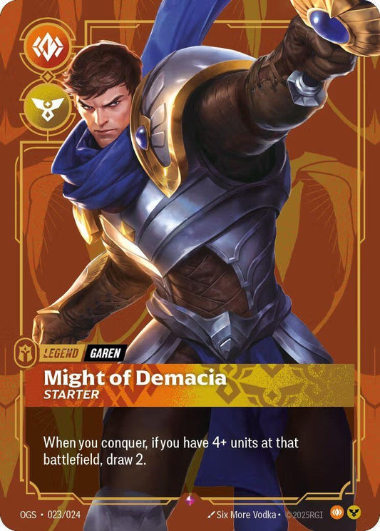 Image for Garen - Might of Demacia (Metal) (023/024) (Riftbound Organized Play Promotional Cards) - Riftbound: League of Legends Trading Card Game