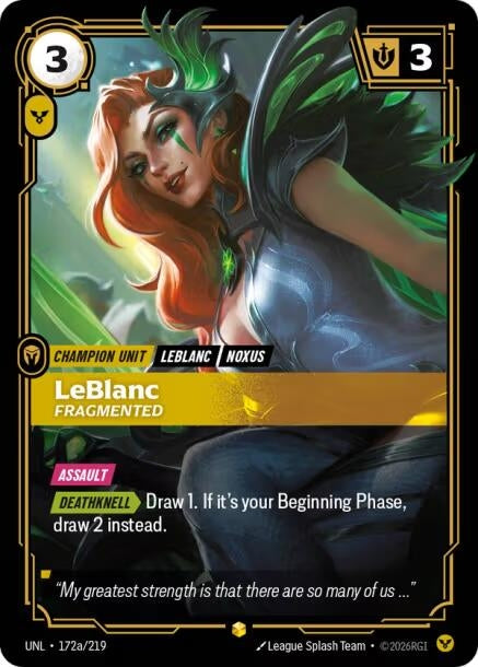 Image for LeBlanc - Fragmented (Alternate Art) (172a/219) (Unleashed) - Riftbound: League of Legends Trading Card Game