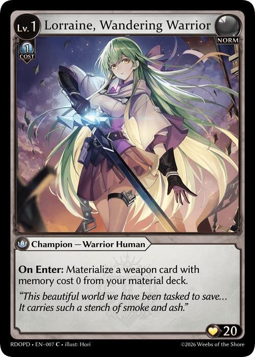 Image for Lorraine, Wandering Warrior (007) (Radiant Origins: Pantheon) - Grand Archive TCG
