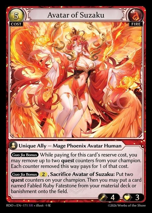 Image for Avatar of Suzaku (171) (Radiant Origins) - Grand Archive TCG