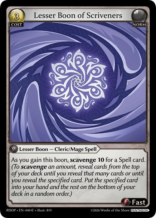 Image for Lesser Boon of Scriveners (040) (Radiant Origins: Pantheon) - Grand Archive TCG